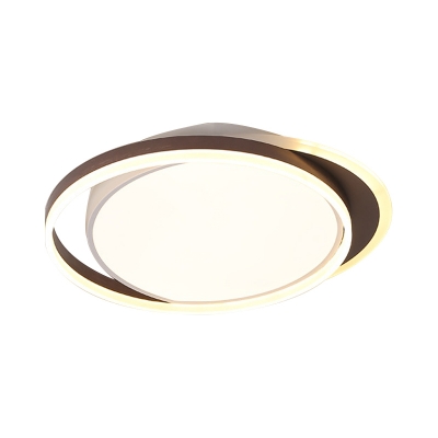Modern Circle Ring Flushmount Metal and Acrylic Led Flush Ceiling Light in Brown