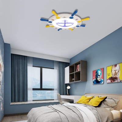 Nautical Rudder Flush Mount Lamp Modern Kids Metal Led Ceiling Light with Acrylic Diffuser