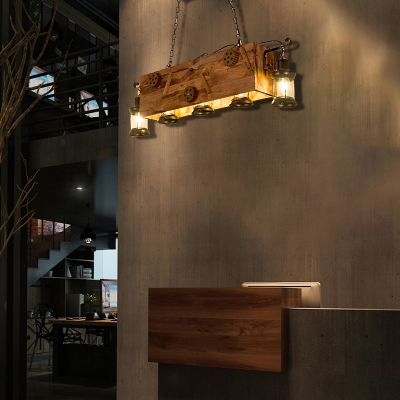 Novelty Hanging Ceiling Lights Mediterranean Wood and Metal Cage Pendant Lighting in Brushed Black for Bar