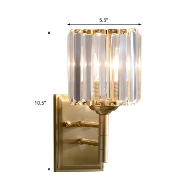 Satin Brass Crystal Wall Sconce Light Mid Century Metal 1 Head Wall Lamp Sconce for Bedside