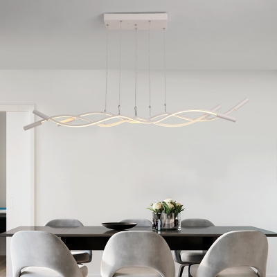 Silica Gel Linear Hanging Pendant Light with Wave Design Simplicity Led Pendant Lamp in Black/White