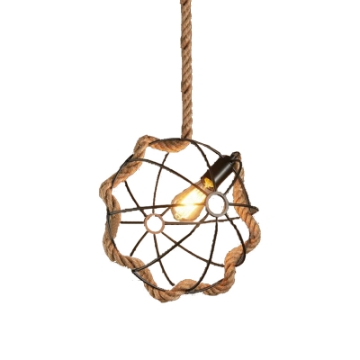 Unique Orb Pendant Light Fixtures Lodge Iron and Rope 1 Head Hanging Ceiling Light for Restaurant