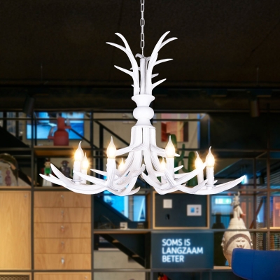 White Antler Ceiling Pendant Light Resin Indoor Chandelier Lighting for Dining Room