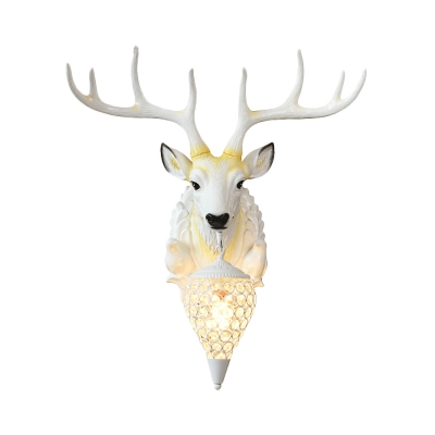 White Deer Wall Sconce Light Country Style Resin 1 Light Indoor Lighting for Dining Room