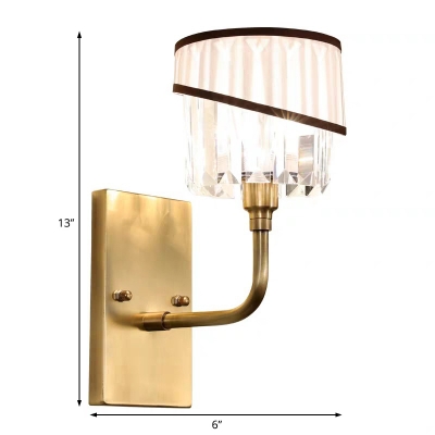1 Light Shaded Wall Lighting Modern Glass and Crystal Unique Sconce Light Fixture in Brass for Living Room