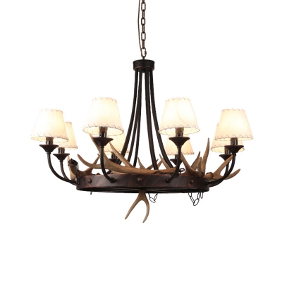 8 Light Antler Chandelier with White Conical Shade Village Resin Pendant Light in Rust