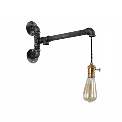 Antique Black Sconce Lamp Retro Style Iron Open Bulb Sconce Light Fixture for Coffee Shop