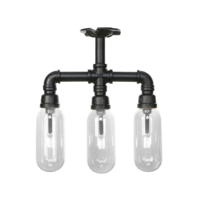 Black Pipe Ceiling Light Fixtures Industrial Iron 3 Light Close to Ceiling Light for Hallway