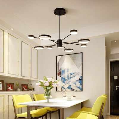 Black Ring Chandelier Light with Radial Design Metallic Led Modern Ceiling Pendant Light