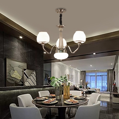 Chrome Chandelier Lighting with White Glass Shade Modernism Pendant Light for Lving Room