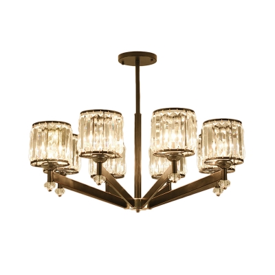 Crystal Cylinder Shaded Chandelier Light Fixture Contemporary Iron 3/6/8 Light Ceiling Chandelier for Living Room