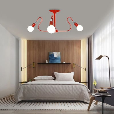 Curve Bedroom Semi Flush Ceiling Light Metal 3/6 Light Modern Flush Mount Light in Blue/Red