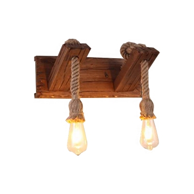 Exposed Bulb Wall Mounted Light Rustic 1/2 Light Wooden Wall Sconce Lighting for Restaurant