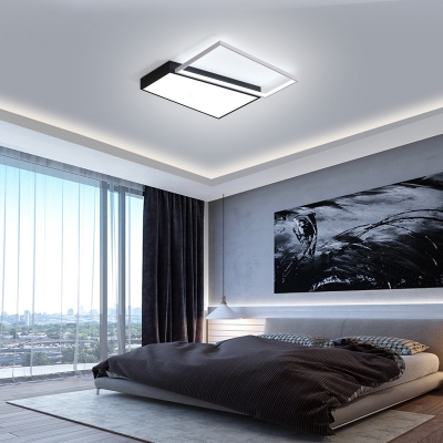 Geometric Design Bedroom Ceiling Light Fixture Acrylic LED Simple Flush Lighting in Black/White
