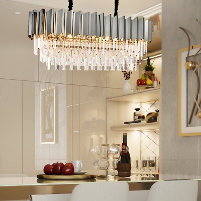 Gray Linear Pendant Lighting Modern Crystal Stainless Steel Hanging Lamp over Kitchen Island