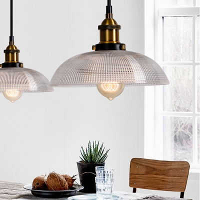 Industrial Retro Pendant Lighting Fixtures Single Light Hanging Lights with Grid Glass Shade, Antique Brass Finish