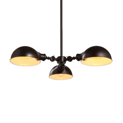 Industrial Semi Dome Chandelier 3 Lights Metal Suspension Light in Black for Restaurant