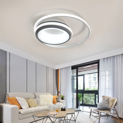 LED Double Ring Flushmount Light Minimalist Metal Black and White Ceiling Flush Light