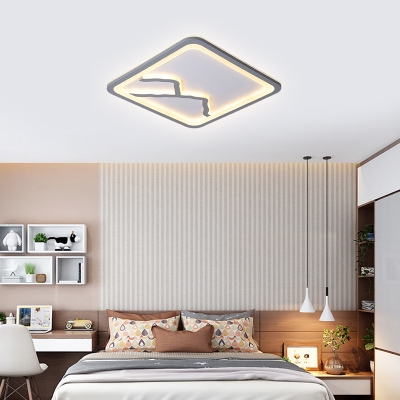 Living Room Square/Rectangle Mountain and Water Design Ceiling Light Modern White/Gray Flush Mount