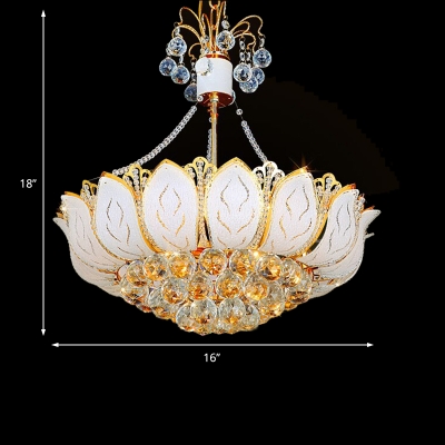 Lotus Ceiling Pendant Lights Modern Metal Large Pendant Ceiling Lights with Crystal Balls in Gold for Dining Room