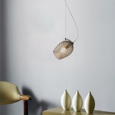 Melon Hanging Lamp with Textured Glass Shade 1 Light Modern Bedroom Pendant Light