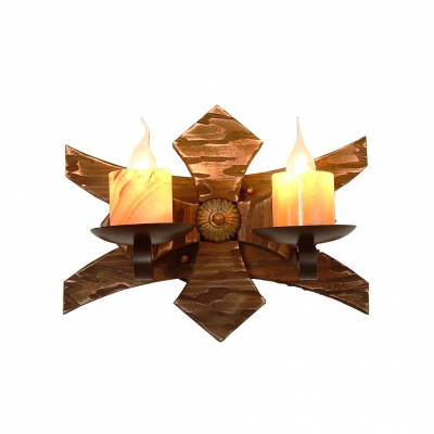 Nautical Creative Sconce Lights Iron 2 Heads Sconce Light Fixture with Wooden Base for Coffee Shop