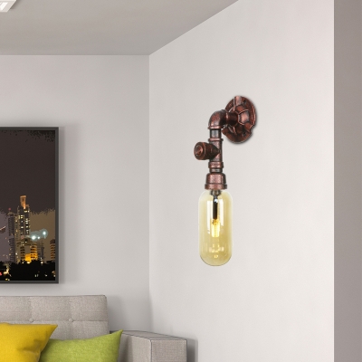 Rust Pipe Wall Light Fixtures Industrial-Style Iron and Glass Wall Sconce Lamps for Hallway