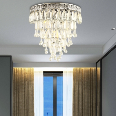 Silver Raindrop Ceiling Lights Modern Crystal Metal 3 Heads Lighting Fixture for Hallway