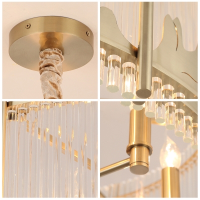 Unique Brass Drum Hanging Chandelier Contemporary Crystal Glass 10 Heads Lighting Fixture for Dining Room