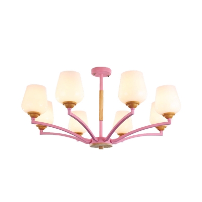 3/5/6/8-Head Cup Pendant Chandelier Modern White Glass Hanging Pendant Light in Grey/Green/Pink/White