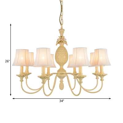 3/5/8 Lights Chandelier with White Empire Shade Rustic Style Fabric Hanging Light in Beige