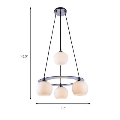 4 Lights Globe Hanging Chandelier with White Glass Shade Modernism Indoor Lighting in Chrome