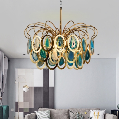 5 Lights Tiered Ceiling Chandelier Lamp Modern Decorative Gold Pendant Light with Metal and Agate Shade