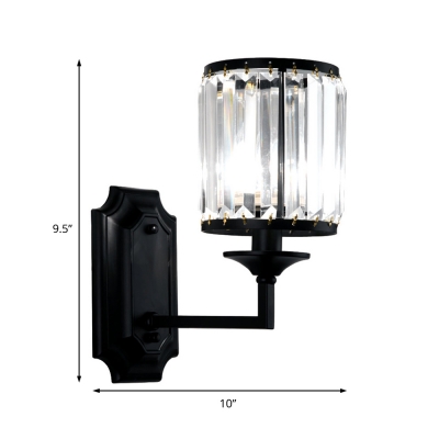 Black Drum Wall Light 1 Light Contemporary Crystal and Metal Wall Lamp for Stair Bathroom