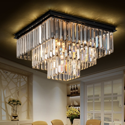 Black Square Flush Ceiling Light Contemporary Clear Crystal Warm/White LED Ceiling Light for Living Room