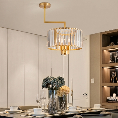 Clear Crystal Drum Chandelier Lighting 3/6/9 Lights Contemporary Suspension Light in Gold