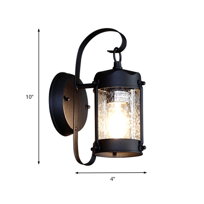 Clear Seedy Glass Lantern/Cylinder Sconce Wall Light 1 Bulb Retro Rustic Wall Lamp Sconce in Black