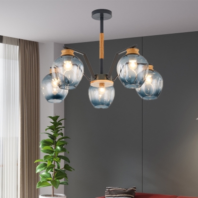 Concave Glass Pendant Chandelier with Globe Shade Modernist 3/5 Heads Hanging Ceiling Light in Grey/Green