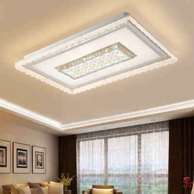 Contemporary Led Flush Mount Lighting with White Square/Rectangle Shade Indoor Flush Ceiling Light for Living Room
