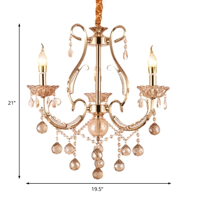 Copper Drop Hanging Light Fixture Traditional Crystal 3/5 Heads Candle Pendant Lighting for Dining Room