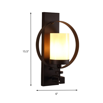 Cylinder Wall Mounted Lamp with Round Metal Industrial 1 Head Indoor Wall Sconce Lighting in Black