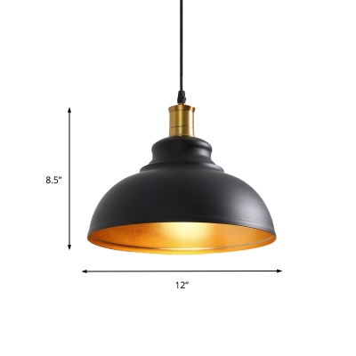 Farmhouse Dome Pendant Light Iron Shade 1 Light Plug In Hanging Ceiling Light in Black for Dining Room