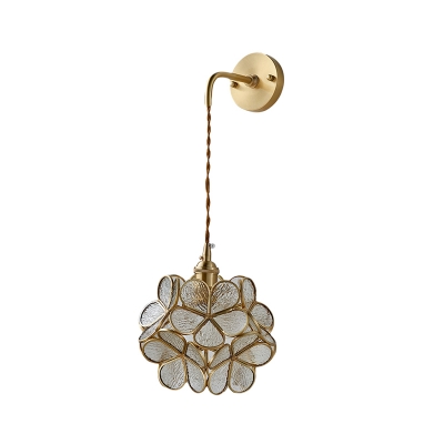 Floral Suspender Wall Light Traditional Style Blue/Clear/Tan/Pink/White Glass Wall Lighting in Brass for Living Room