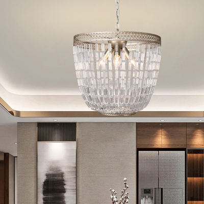 French Style Chandelier Light with Clear Crystal 3 Lights Hanging Pendant Light in Silver Leaf