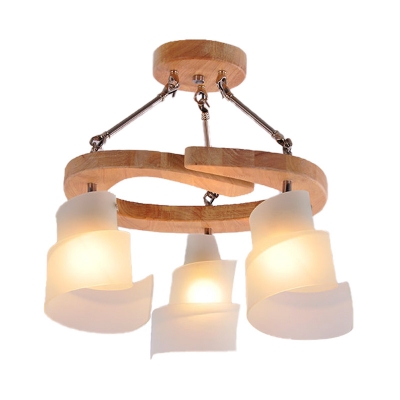 Frosted Glass Spiral Chandelier Lighting 3/5 Lights Nordic Style Hanging Pendant Light in Wood