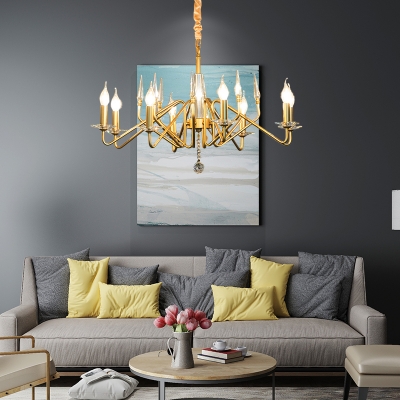 Gold Candle Hanging Pendant Lamp 6/8/10 Bulbs Traditional Suspension Light with Crystal Ball