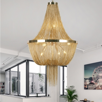 Gold Empire Chandelier Light with Metal Chain Shade 8 Bulbs Modern Hanging Light