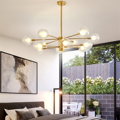 Gold Starburst Hanging Lamp Modern Metal 10/12/16 Bulbs Ceiling Chandelier with Clear Glass Shade