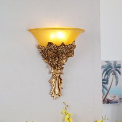 Loft Style Blue/Gold Bouquet Wall Mounted Lighting 1 Light Living Room Wall Light with Amber Glass Shade
