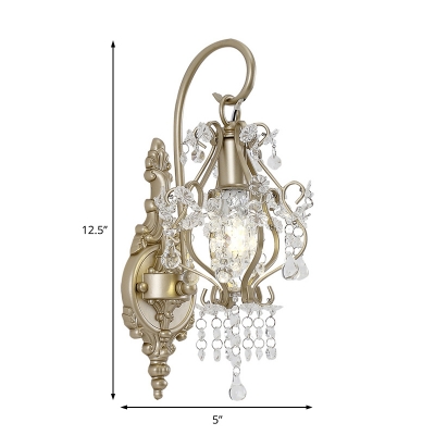 Luxurious Lantern Shape Wall Lamp with Crystal Decor Metal 1 Light Champagne  Sconce Light for Hotel